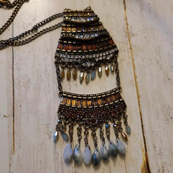 28" Capwell bronze colored chain 4.5" rhinestone pendant rust amber color N2 - Picture 1 of 4